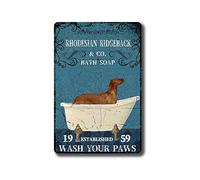 XIXIUQW Rhodesian Ridgeback - Letrero de metal retro para baño con texto en inglés "Wash Your Paws", estilo vintage, decoración de pared, 30,5 x 40,6 cm