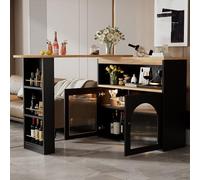 xixiworkshop 138-193X39X105CM Mesa de bar extensible moderna, mesa de comedor extensible con espacio de almacenamiento, mesa alta de bistró, giratoria, para comedor, negro