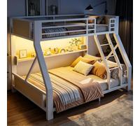 xixiworkshop Litera 90 x 200 cm, cama individual superior, doble inferior | Estructura de cama de hierro y madera, estante de almacenamiento, para habitación juvenil, color negro