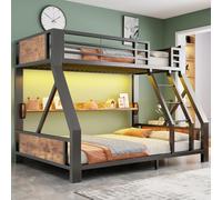 xixiworkshop Litera de metal 90 x 200 cm, cama individual superior, cama | Estructura de cama de hierro y madera, estante de almacenamiento, para habitación juvenil, color negro