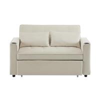 xixiworkshop Sofá cama plegable multifunción con función de dormir, sofá cama con soporte para bebidas y almohada, adecuado para salón, dormitorio, casa de cine en casa, beige/gris