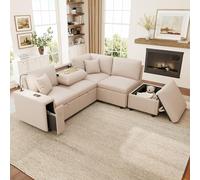 xixiworkshop Sofá esquinero extensible en forma de L con función de dormir, taburete de almacenamiento, mesa de café plegable, 2 cojines, ideal para sala de estar, habitación de invitados, cine en