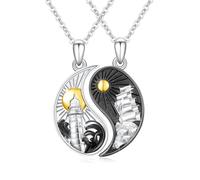 XIXLES Yin Yang Collar 2 Plata de Ley Amistad Parejas Collar Mejor Amigo Colgante Collares Joyas para Mujeres Pareja Amantes, Groß, Plata esterlina, No es una piedra preciosa