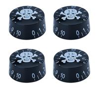 XIYANGJUAN 4 perillas de guitarra de calavera, color negro y blanco, con diseño de dibujos animados, perilla de control de tono de volumen para reemplazo de guitarra eléctrica estilo LP (negro-blanco)