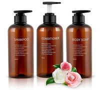 XiYee 3 Piezas Botellas Dispensadoras para Baño, 500ml Botellas de Bomba Rellenables para Champú Jabon Líquido Acondicionador Gel de Ducha Prensa Dispensador de Loción (Marrón)