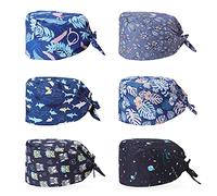 XiYee 6 Piezas Gorro de Trabajo, Algodón Ajustable de Belleza, Unisex Turbante Con Banda de Sudor, Para Quirófano, Hombres y Mujeres (A)