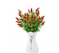 XIZHI 5 tallos artificiales de pimiento rojo con hojas de plástico, ramo de pimiento de simulación, racimo de chile falso, frutas para decoración del hogar, fiesta, oficina, día festivo