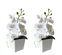 XIZHI Paquete de 2 orquídeas Artificiales con jarrón, Plantas Artificiales de 10 Pulgadas, Flores de Seda, orquídea Mariposa con Maceta para Boda, Oficina, decoración del hogar, centros de Mesa de