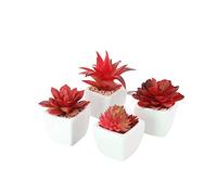 XIZHI Paquete de 4 Mini Plantas suculentas Artificiales, macetas de cerámica para decoración del hogar, decoración de jardín (Rojo)