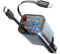 XIZHID Cargador Móvil Coche para VW Tayron Il 2024 2025, Estación 4 en 1, Pantalla Voltaje Digital, Adaptador Rápido con Cables Retráctiles