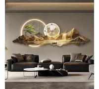 XJBWSDE Escultura de Arte Mural en 3D, Pintura de Paisaje Moderno con lámpara y Reloj, decoración Feng Shui Oriental para Sala de Estar