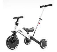 XJD 4 en 1 Triciclo Evolutivo de Bebé para Niños de 1-3 Años, Transformable a Bicicleta Con o Sin Pedales, Asiento Ajustable, Con Varilla de Empuje (Blanco)