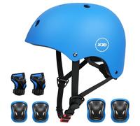 XJD Casco de Ciclismo para Niños y Protecciónes Infantiles Incluye Rodilleras Coderas y Muñequeras Adjustables 7 Piezas para Patínes Patinete Ciclismo Niños de 3 a 13 Años(Azul M)