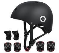 XJD Casco de Ciclismo para Niños y Protecciónes Infantiles Incluye Rodilleras,Coderas y Muñequeras con Certificación CE,Adjustables 7 Piezas para Patínes Patinete Ciclismo Niños de 3 a 8 Años(Negro S)