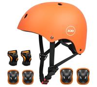 XJD Casco de Ciclismo para Niños y Protecciónes Infantiles Incluye Rodilleras, Coderas y Muñequeras con Certificación CE,Adjustables 7 Piezas para Patinete Ciclismo Niños de 3 a 8 Años.(Naranja S)