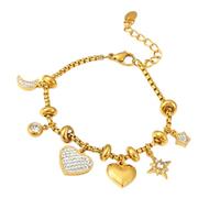 Xjdzineq Abalorio de corazón de acero inoxidable resistente para mujer, chapado en oro de 18 quilates con elegante circonita y varios colgantes, mano de mujer, talla única, como se describe