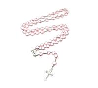 Xjdzineq Collares de rosario de cruz católica con cuentas en forma de corazón, cadena larga para mujeres y niñas, joyería de oración, collares religiosos religiosos