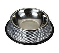 Xjdzineq Cuencos de comida para perros de acero inoxidable brillante con base de goma para gatos y mascotas, cuenco de 2 colores con diamantes de imitación