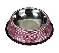 Xjdzineq Cuencos de comida para perros de acero inoxidable brillante con base de goma para gatos y mascotas, cuenco de 2 colores con diamantes de imitación