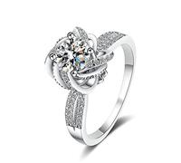 XJEIVJIC Anillos de compromiso para ella, Eternity Wedding Band Women Women With Cúbic Zirconia/Moissanite Flower