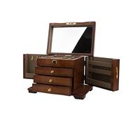 XJEIVJIC Box Organizer for Women, Multilayer Large Storage Case, Rustic Wooden Box with Mirror & Ring Tray for Necklace Earring Bracelets Rings, Vintage S