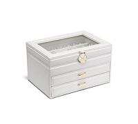XJEIVJIC Box with Transparent Lid, Dustproof Organizer for Women, Large Storage Box with Mirror, Drawers for Bracelets, Earrings, Rings, Necklaces