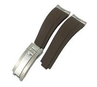 XJEIVJIC Curved End Metal Link Rubber Watchband 20mm For GMT Slide Lock Buckle Silicone Sport Watch Strap