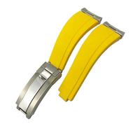 XJEIVJIC Curved End Metal Link Rubber Watchband 20mm For GMT Slide Lock Buckle Silicone Sport Watch Strap