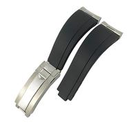 XJEIVJIC Curved End Metal Link Rubber Watchband 20mm For GMT Slide Lock Buckle Silicone Sport Watch Strap