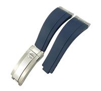 XJEIVJIC Curved End Metal Link Rubber Watchband 20mm For GMT Slide Lock Buckle Silicone Sport Watch Strap