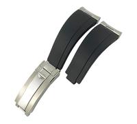 XJEIVJIC Curved End Metal Link Rubber Watchband 20mm For GMT Slide Lock Buckle Silicone Sport Watch Strap