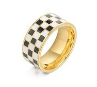 XJEIVJIC Fashion Checker Band Rings for Women Men Stainless Steel 14K White Black Enamel Ring Knuckle Middle Comfort Fit Hypoallergenic Gifts for Boy Girls Mom Birthday Xmas
