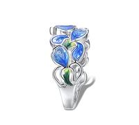XJEIVJIC Flor para mujeres puro elegante azul pétalo blanco esmalte hecho a mano