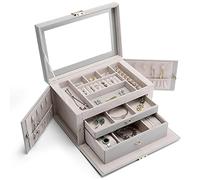 XJEIVJIC Jewellery Box Jewellery Organiser Box 3 Layer Organizer with 2 Drawers Case Large Leather Storage for Necklaces Rings Earrings Bedroom