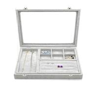 XJEIVJIC Practical Plush Storage Box With Glass Lid Soft Interior Holder For Rings Necklaces And Earring Safekeeping