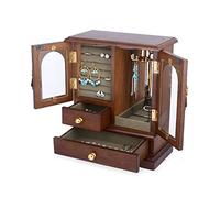 XJEIVJIC Retro Box for Women, Desktop Organizer Box Display with Mirror, Used for Earrings, Rings, Necklaces, Bracelets, Watches