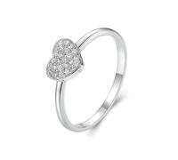 XJEIVJIC Sparkling Rhinestone Heart Stacking Ring for Women Dainty Cubic Zirconia Crystal Promise Love Statement Rings Engagement Wedding Finger Band Simple Minimalist Valentine's Her Girlfriend