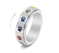 XJEIVJIC Stainless Steel Paw Print Spinner Ring for Anxiety Fidget Rings Relieving Stress Rotate Freely Cute Animal Enameled Engagement Wedding Band Gift for Women Men Birthday Christmas Anniversary