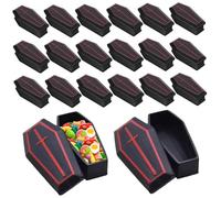 XJKLBYQ 20PCS Halloween Coffin Boxes, Small Plastic Black Coffins, Trick or Treat Decorations for Indoor & Outdoor/3x1.6x1 Inch