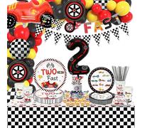 XJLANTTE 186piezas de dos decoraciones de autos de carreras rápidas:globos de autos de carreras,pancartas,platos,servilletas,tazas,decoración para pasteles,sirve para 20 invitados (dos juegos rápidos)