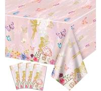 XJLANTTE 4 Piezas Manteles de Hadas - Mantel de Fiesta de cumpleaños de Hadas, Colorido Rectangular Primavera Floral para Princesa Flor Hada Fiesta Suministros, 130 x 220 cm