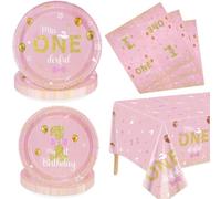XJLANTTE Miss Onederful Decoraciones de Cumpleaños - Platos, Servilletas, Mantel de Oro Rosa - Vajilla para Baby Shower y Primer Cumpleaños