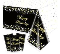 XJLANTTE Paquete de 3 Decoraciones de Fiesta de Mantel Negro y Dorado: Mantel, Cubierta de Mesa Rectangular con Confeti de Estrella de Puntos Negros y Dorados, manteles de 51 "x86