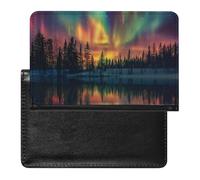 XJLAPWS Funda para Pasaporte Cielo Estrellado Paisaje del Lago del Bosque Funda Porta Pasaporte De Cuero PU con Ranura para Tarjetas