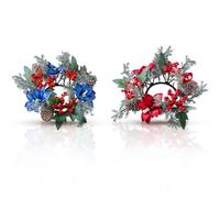 XJLyaya 2 Piezas Corona de Adviento, Portavelas Navidad, Centro de Mesa Navidad, Corona de Adviento Católica, Viene con Cedro Simulado, Bayas Rojas, Piñas, Flores de Tela, No Incluye Velas