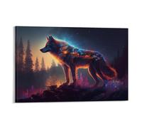 XJmoney Arte de lobo colorido: impresiones en lienzo de obras de arte de reproducción sobre lienzo, arte de pared para decoración en el hogar, oficina, 7.9 x 11.8 in