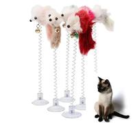 XJPXFQ Juguete de Dibujos Animados for Gatos, Palo con Plumas, Varilla, ratón, Juguete con Mini Campana, atrapa Gatos, Juguete Interactivo for Hacer Ejercicio(3pcs-Random-Color)