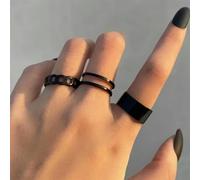 XJruixi 3PCS Anillo Negro Sello Cadena de Dedo Anillos de Joyería Ajustables para Hombres Mujeres Gótico Anillos Estética Anel Tendencia Accesorios