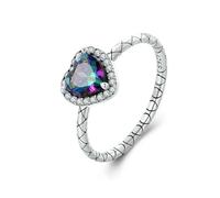 XJruixi 925 Anillos de boda de cuarzo místico del arco iris del arco iris de plata de ley Corazón de la mujer Vintage Retro Snake Band Ring Fiesta de la Chica Regalo de Joyería