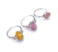 XJruixi Anillo de amatistas Irregulares en Bruto para Mujer, Cristal curativo de Reiki, Anillos de Piedra de turmalina Natural, joyería Ajustable, Regalos de meditación